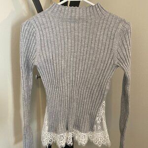French Connection Ribbed Sweater with Lace Trim - Gently Worn